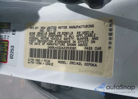 2010 Toyota Corolla Le из США, поврежденный, VIN 1NXBU4EE2AZ353080